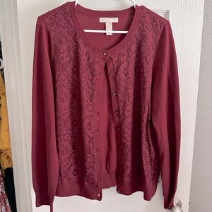 Banana Republic Maroon Lace Overlay Cardigan